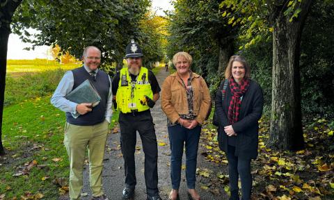 George Freeman discusses anti-social behaviour with PC Austin Clarke (Beat Manager for Watton), Cllr Tina Kiddell and Cllr Claire Bowes