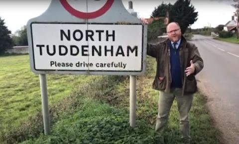 George Freeman MP by sign for North Tuddenham